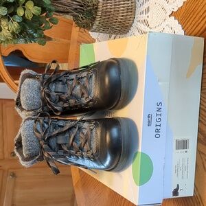 Earth Origins Leather Lace-Up Zip Back Boots Black 6 1/2 M